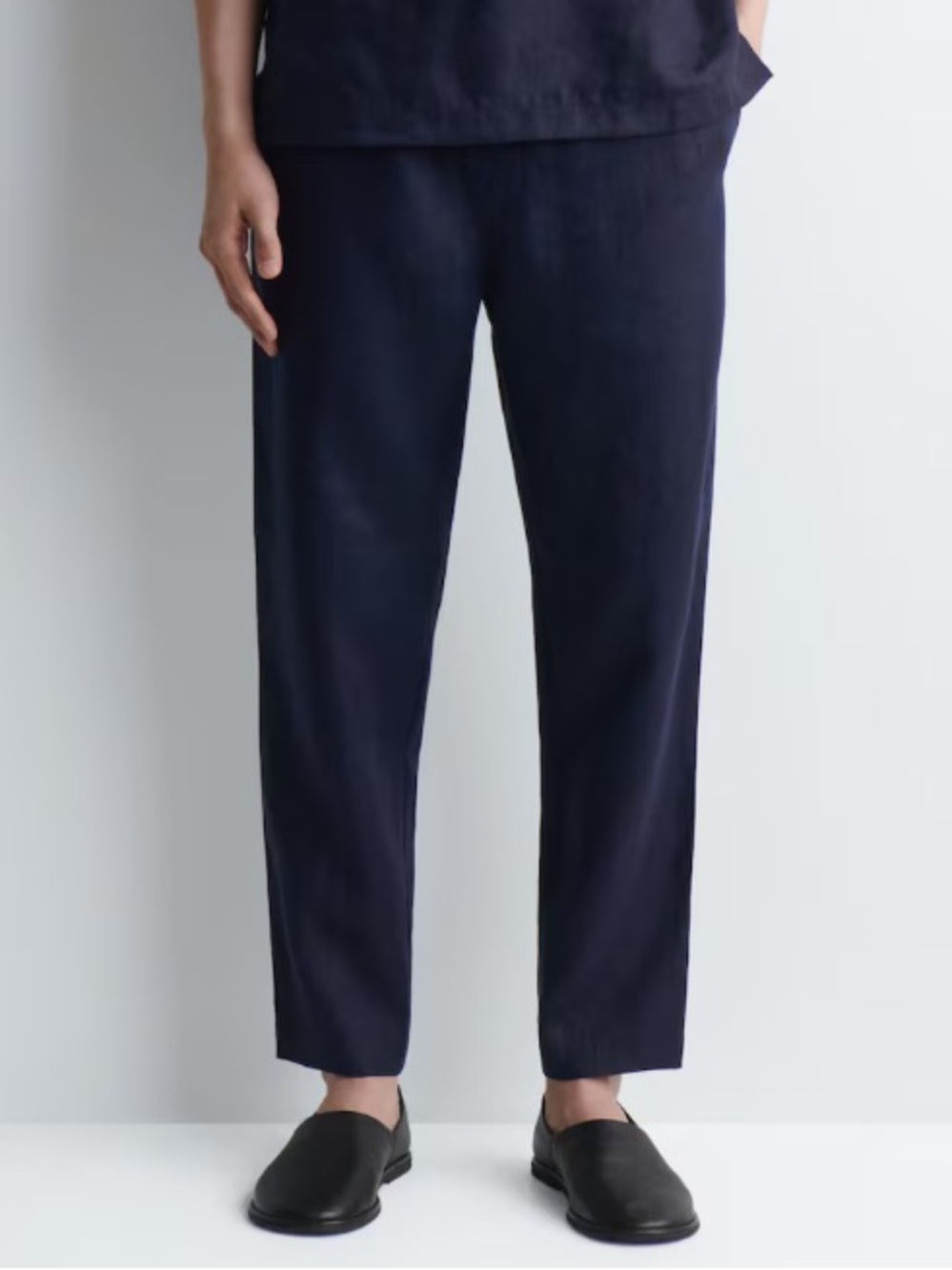 NEW COS navy blue recycled linen drawstring pants 34R